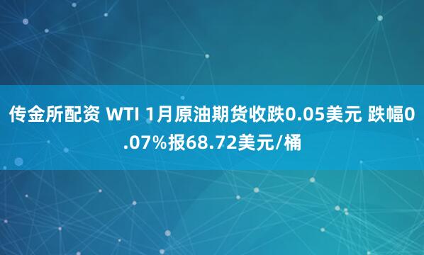 传金所配资 WTI 1月原油期货收跌0.05美元 跌幅0.07%报68.72美元/桶