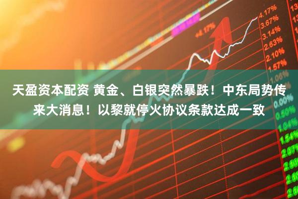天盈资本配资 黄金、白银突然暴跌！中东局势传来大消息！以黎就停火协议条款达成一致