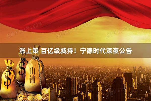 涨上策 百亿级减持！宁德时代深夜公告
