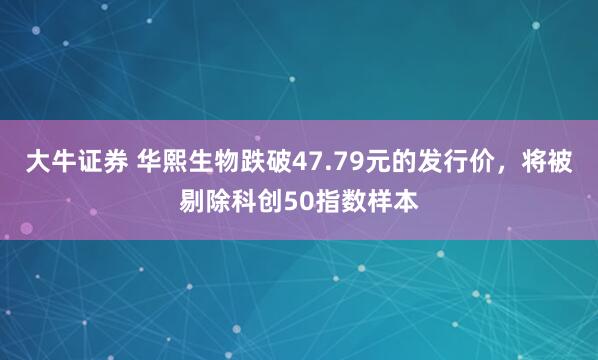 大牛证券 华熙生物跌破47.79元的发行价，将被剔除科创50指数样本